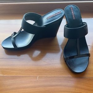 NWT VTG Prada black leather wedge heel